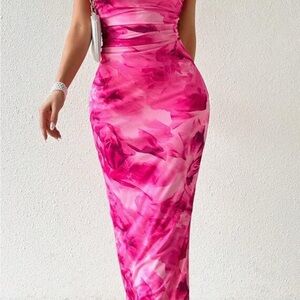 Elegant Pink Floral Maxi Dress two piece